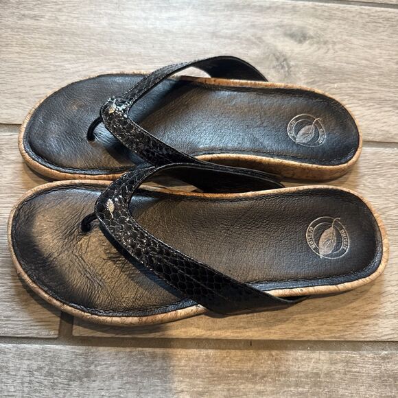 Nurture Laguna Leather Flip Flops Thong Sandals Size 7.5 Black Snakeskin Comfy - Picture 5 of 8